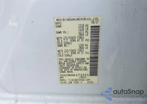 2017 Nissan Murano Platinum from USA, damaged, VIN 5N1AZ2MG4HN173351